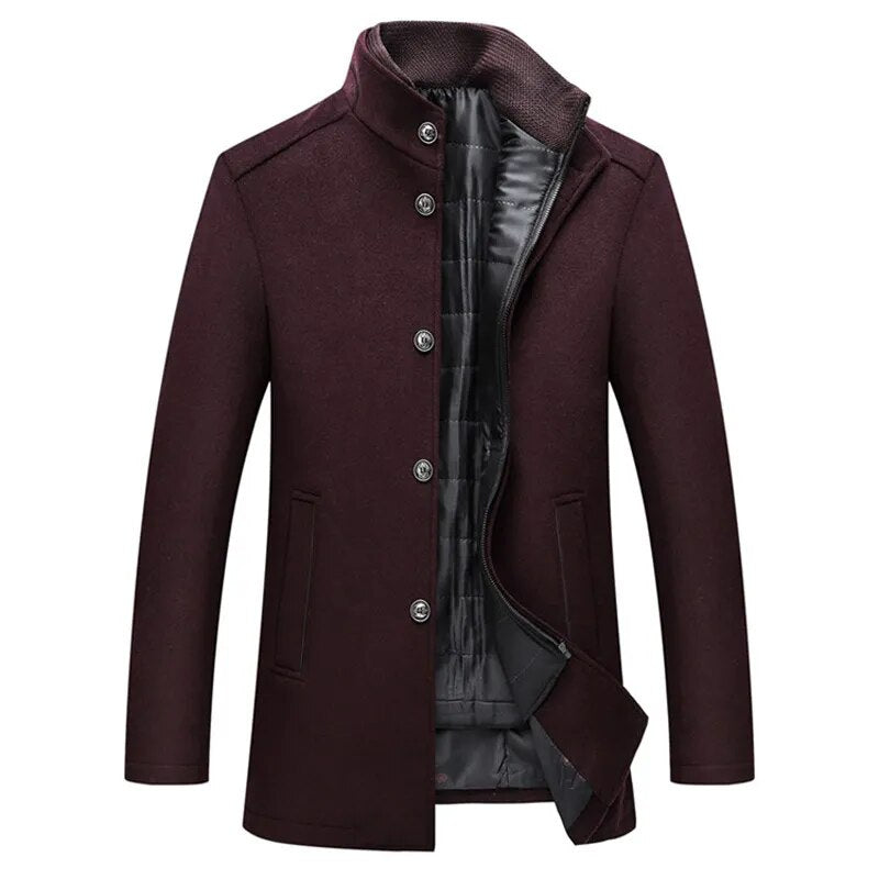 Abrigo Stand Collar Long Thick Wool Jacket